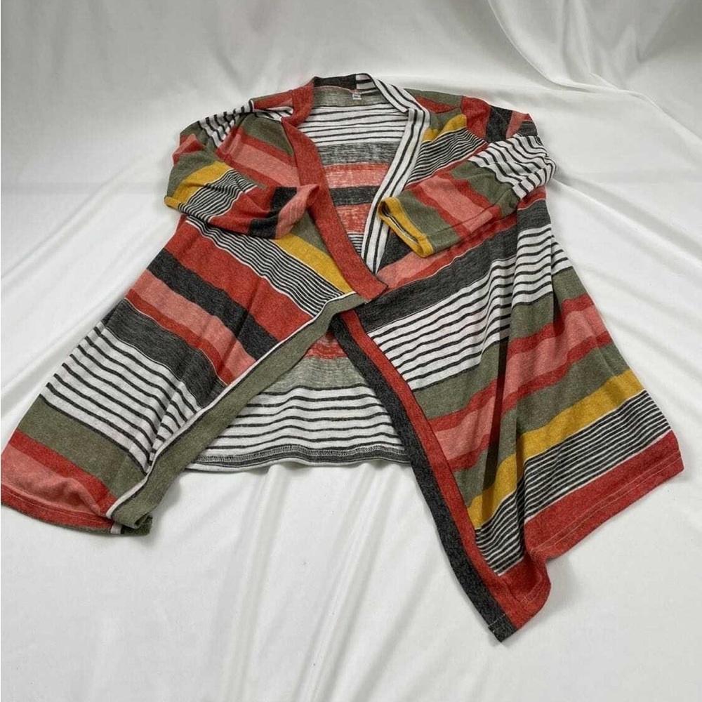 Dearcase Sz S Cardigan Women's 3/4 Sleeve Open Waterfall Front Striped Colorful